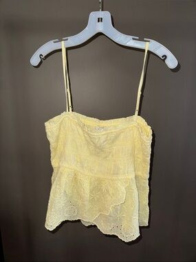 American Eagle Outfitters Pale Yellow Eyelet Peplum Tank